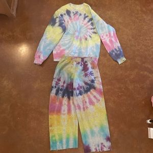Urban renewable matching rainbow tie dye sweatsuit size small cropped pants